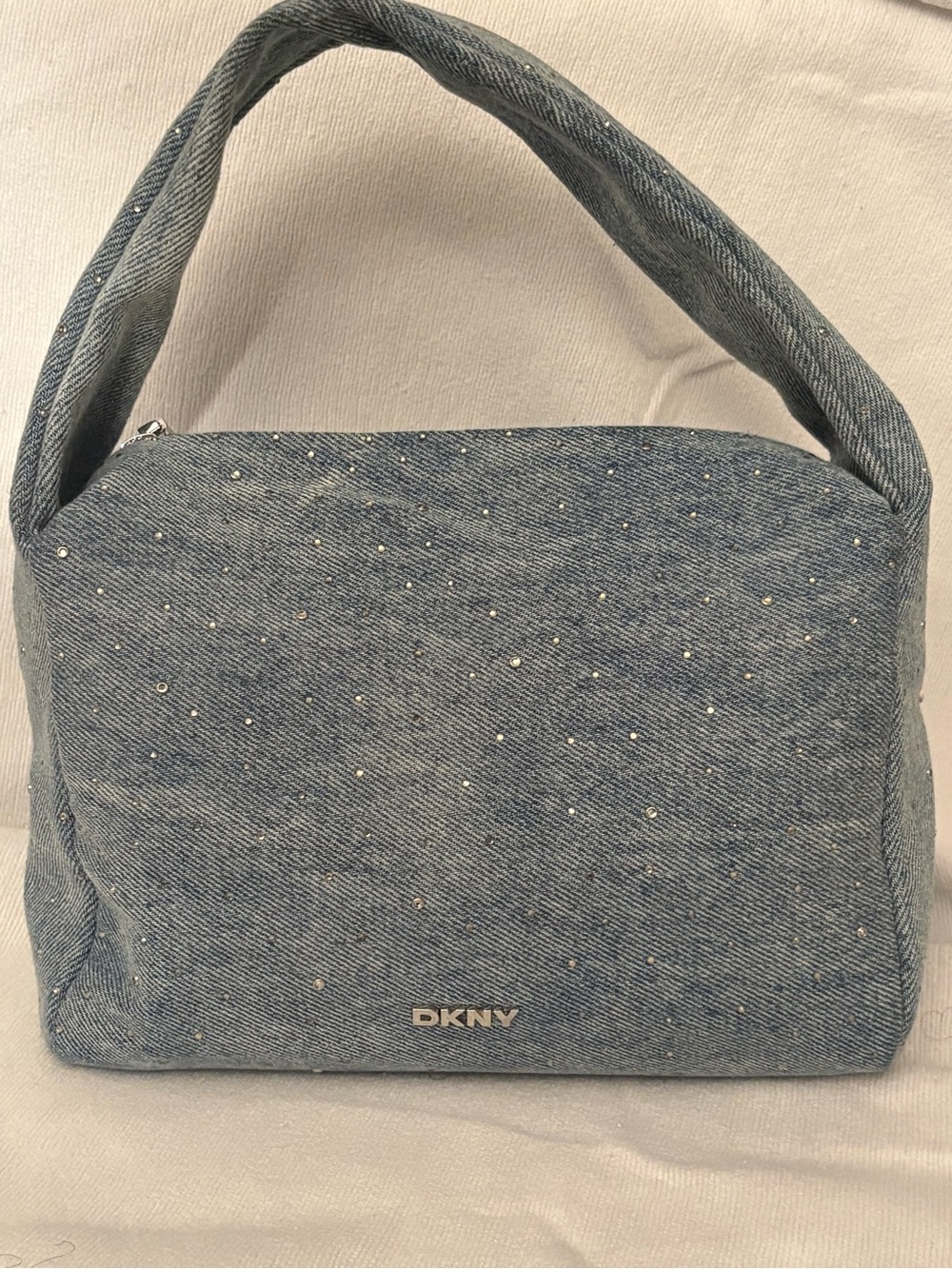 DKNY Light Blue Denim Shoulder Bag with Crystal Accents